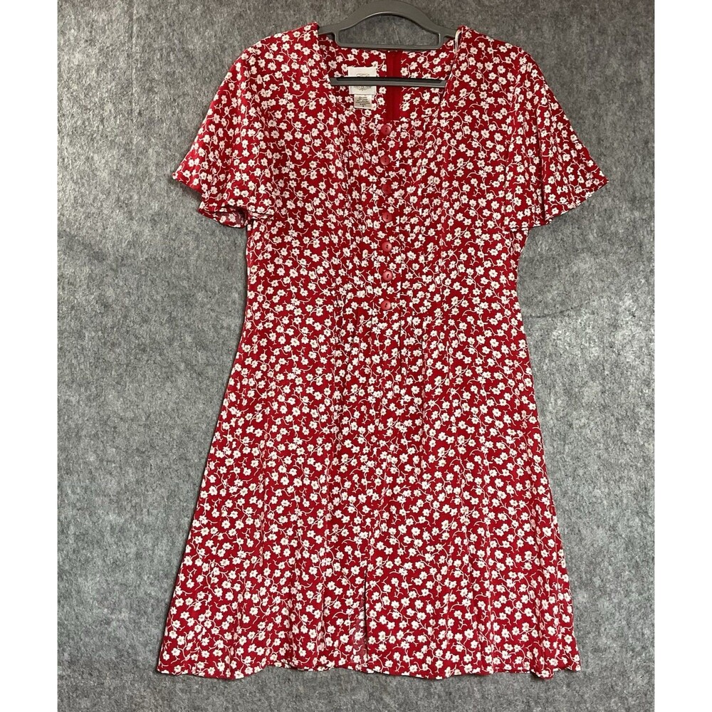 Vintage Bentley Dress Womens 8 Red Floral Knee Length Cottage Boho Ditsy 90s Y2K